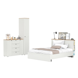 Двухспальная кровать с ортопедическим основанием Остин и платяной шкаф-пенал с тумбой-комодом