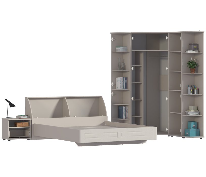 Спальные гарнитуры, Сити Комплект для спальни с кроватью СБ-2947, с торцевым стеллажом