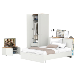 Кровать с ортопедическим основанием Остин и шкаф-комод для одежды с тумбой с дверками