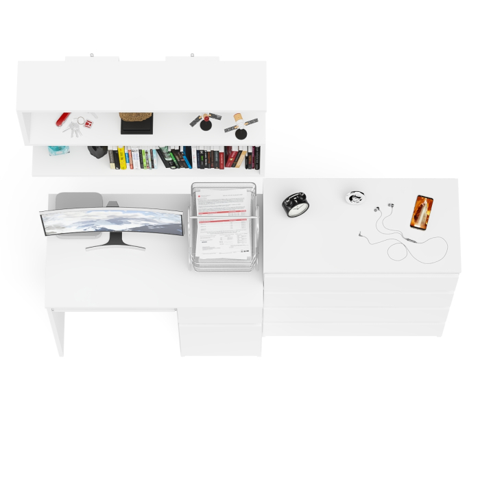 Прямые компьютерные столы, Комод Мори четыре ящика на 800 с компьютерным однотумбовым столом МС-1 правый и навесной полкой