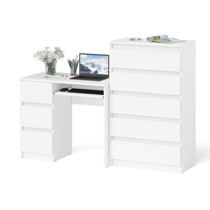 Домашние кабинеты, Комод высокий Мори МК700 5-ть ящиков и стол компьютерный Мори МС-6 левый