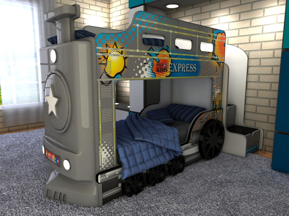 Кровати двухъярусные, Кровать Паровоз 2-х ярусная 