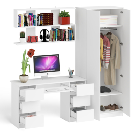 Платяной шкаф две двери Мори МШ800.1 с компьютерным столом и полкой навесной