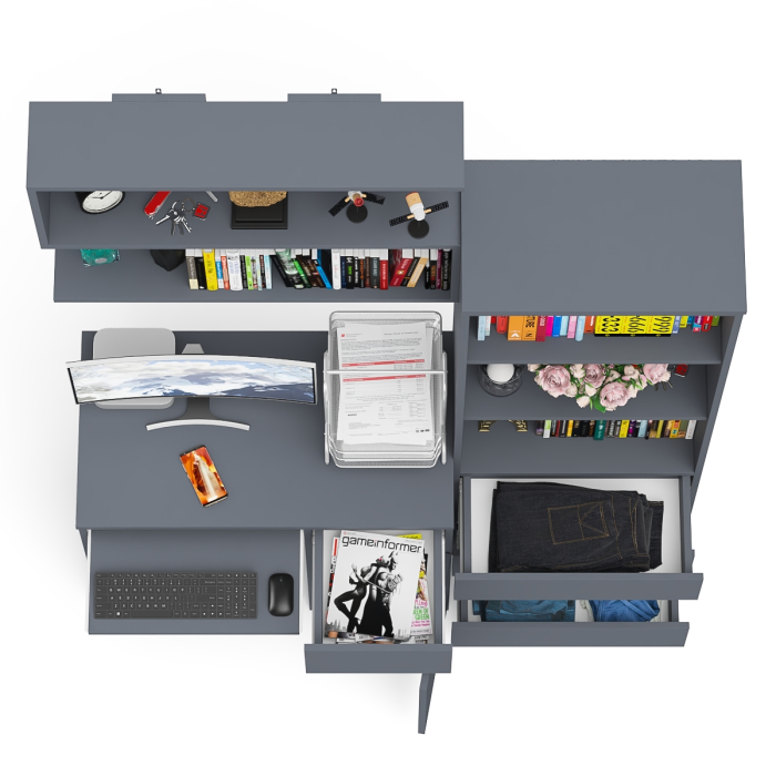 Прямые компьютерные столы, Стол компьютерный Мори МС-1 правый с навесной полкой и стеллаж-комодом 600.3