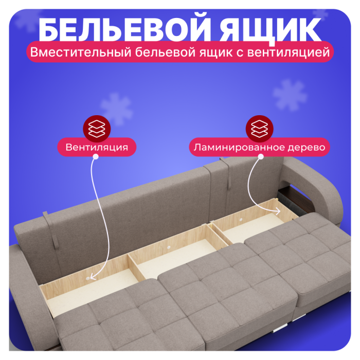 Диваны с ящиком для белья, Прямой диван Элита-1 ПЗ, велюр