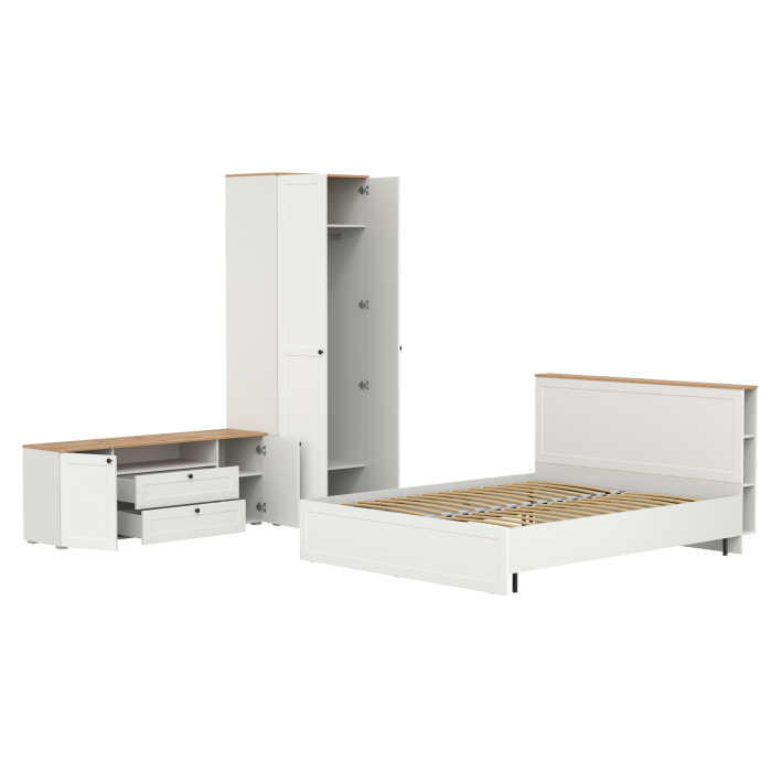 Спальные гарнитуры, Кровать двухспальная с ортопедическим основанием Остин и шкаф для одежды 13.224 с тумбой под ТВ