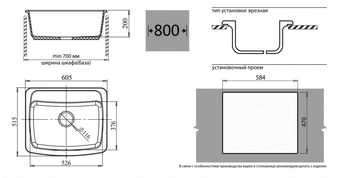 Кухонные мойки, Мойка GranFest STANDART GF-S605