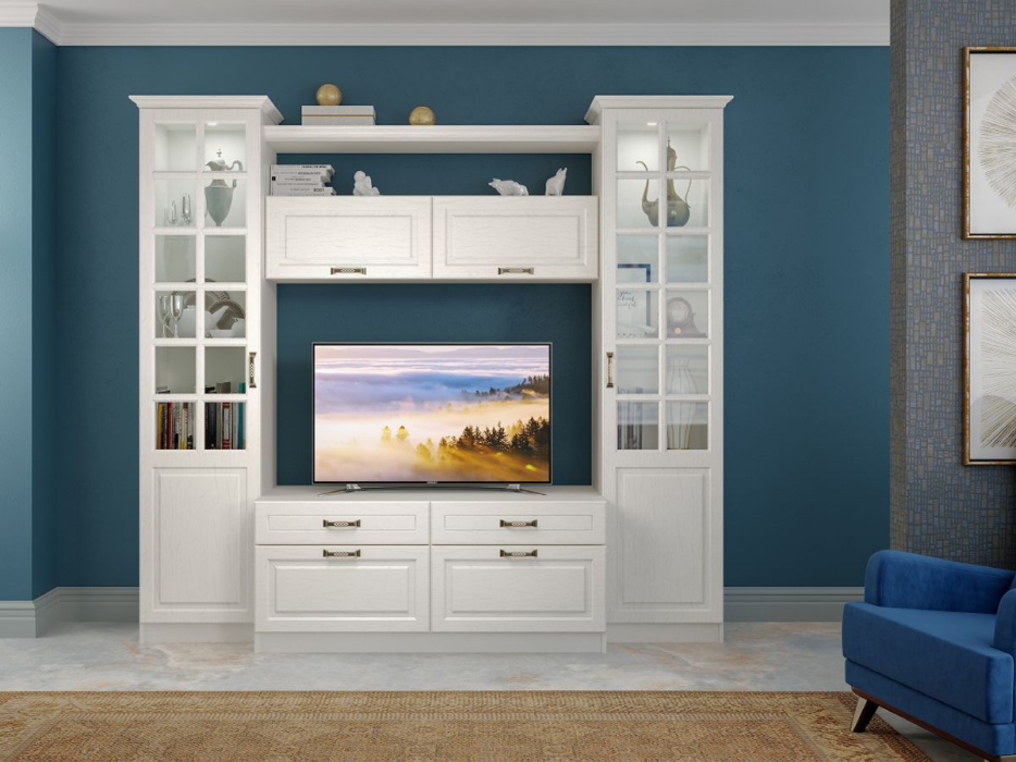 Витрины, Пенал-витрина Ливерпуль с подсветкой ясень ваниль/белый