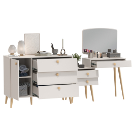 Трюмо с зеркалом на ножках Афина и комод с дверкой и тремя ящиками на ножках