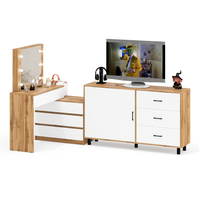 Туалетные столики, Стол-трансформер косметический с подсветкой 110 и комод-тумба три ящика 122-1504