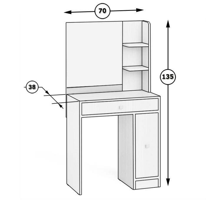 Туалетные столики, Туалетный столик № 3 с зеркалом, ящиком и выдвижной секцией
