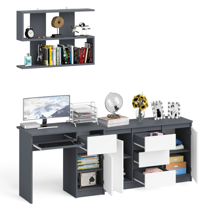 Домашние кабинеты, Компьютерный стол МС-1 тумба справа с комодом-тумбой и верхней открытой полкой