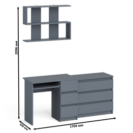 Стол компьютерный Мори МС-6 правый с навсеной полкой сверху и комодом на три ящика
