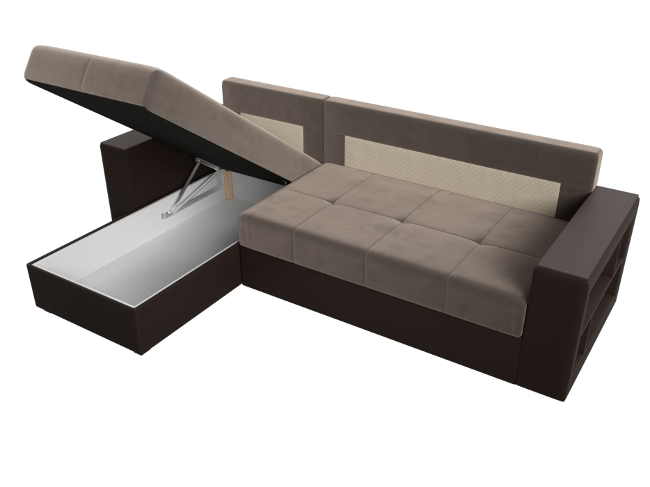 Диваны угловые в гостиную, Диван угловой Дубай Лайт, велюр/экокожа, левый угол