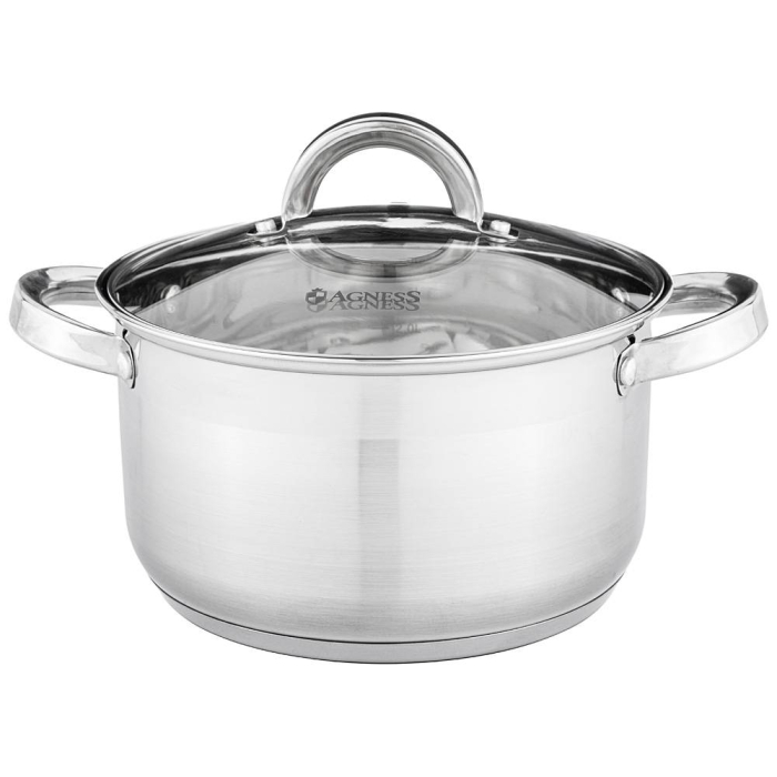 Кастрюли, КАСТРЮЛЯ AGNESS CLASSIC СО СТЕКЛЯННОЙ КРЫШКОЙ 3,1 Л. 20X11,5 СМ