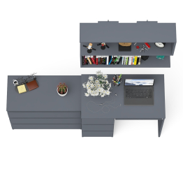 Компьютерный стол три ящика слева Мори с комодом Мори МК800.1 и полкой на 900