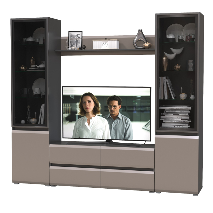 Стенки для гостиной, Стенка для гостиной с двумя стеклянными дверками Сидней № 49