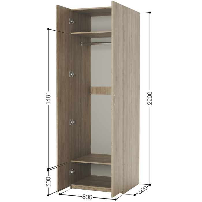 Для одежды, Шкаф для одежды ДО-2 80х60
