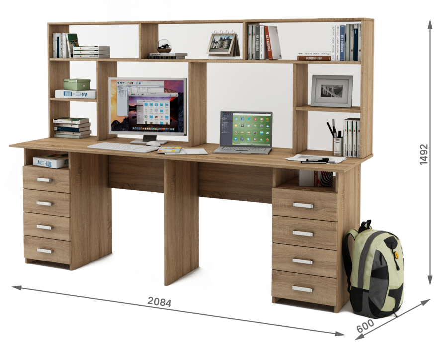 Прямые, Письменный стол Лайт-15 с надстройкой