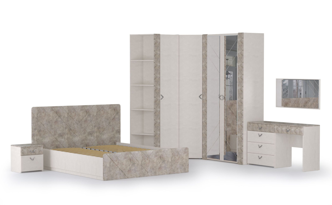 Модульные cпальни, Спальня Амели № 7 шёлковый камень/бетон чикаго беж, 9 предметов мебели