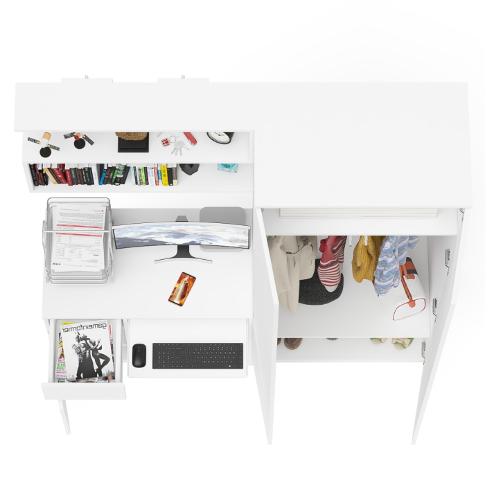 Домашние кабинеты, Стол компьютерный Мори МС-1 тумба слева с полкой навесной и шкафом две двери