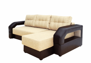 Диван угловой Манчестер 160 с подсветкой, правый, рогожка/экокожа