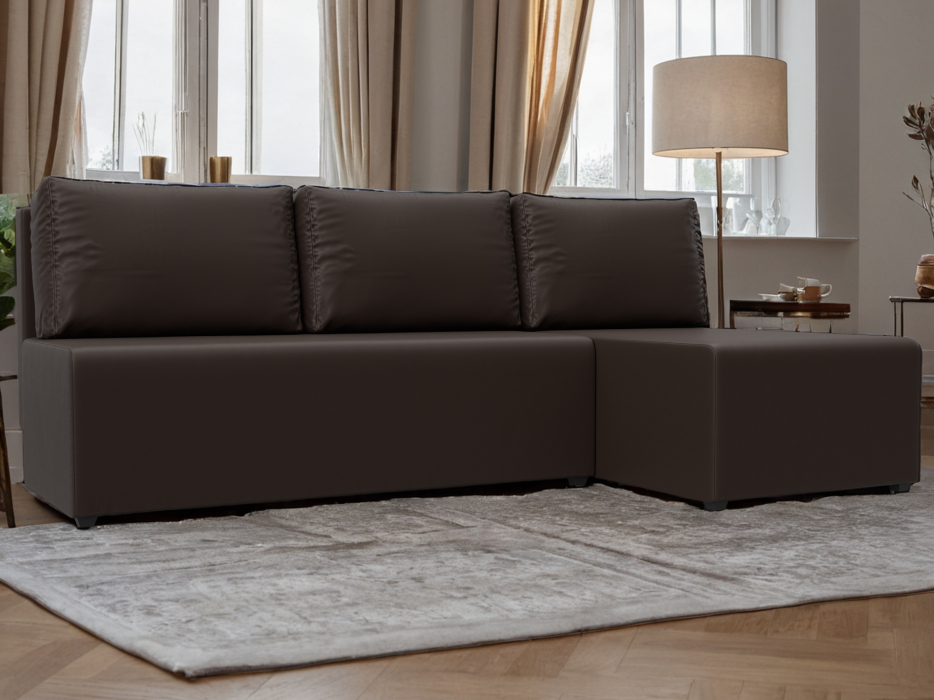 Диваны угловые в гостиную, Угловой диван Поло правый угол, экокожа