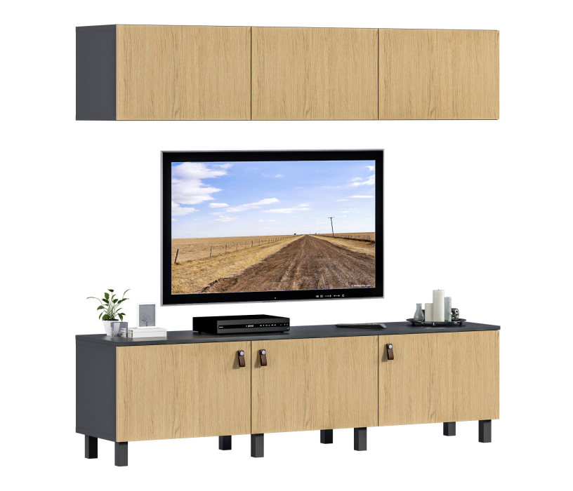 Стенки для гостиной, Гостиная (стенка) Тренд на ножках Диамант серый / ЛДСП Белла Дуб Винченца