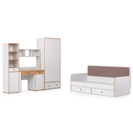 Вуди Компоновка № 36 белый премиум/дуб крафт золотой/саванна латте, сп. м. 900х2000 мм., б/м, о/е, матрас высотой до 200 мм.