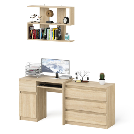 Однотумбовый стол компьютерный Мори МС-1 левый с комодом три ящика и навесной полкой 900