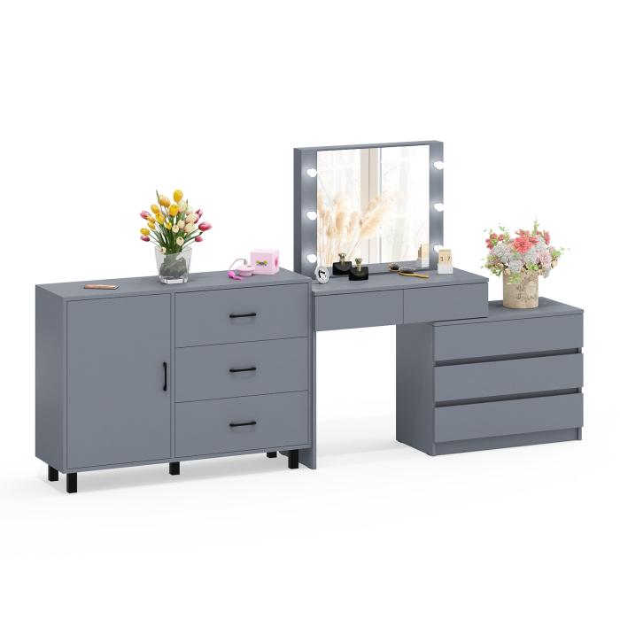 Туалетные столики, Угловой туалетный столик с подсветкой 110 и тумба-комод дверка и 3 ящика 122-1204