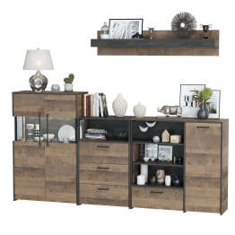 Комод с витриной с подсветкой с комодом с ящиком и дверкой и с комодом три ящика и ниша Трувор