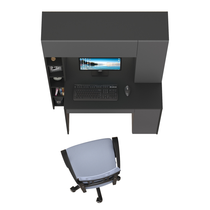 Прямые компьютерные столы, Компьютерный стол Комфорт 12.71 и офисное кресло 103 серого цвета