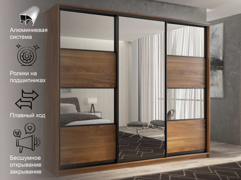 Шкафы-купе 3-х дверные, Шкаф-купе 3х дверный Кааппи 5 180х45