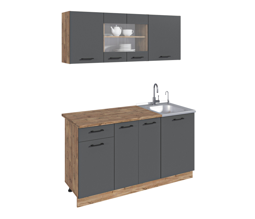 Кухонные гарнитуры, Кухонный гарнитур Лофт 150 см Дуб вотан/Диамант серый