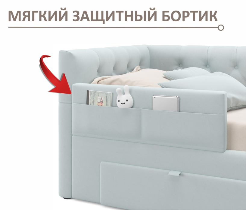Мягкая кровать, Односпальная кровать-тахта Afelia с ящиками и бортиком