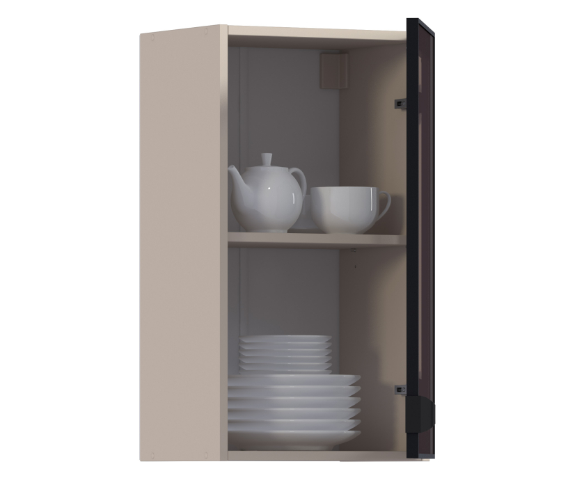 Навесные, Регина РП-40 Полка Песочный/Витрина алюминий Черный матовый/стекло Бронза