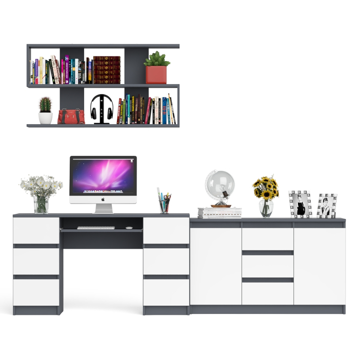 Домашние кабинеты, Двухтумбовый стол компьютерный с ящиками МС-2 с тумбой-комодом и полкой 1200 Мори