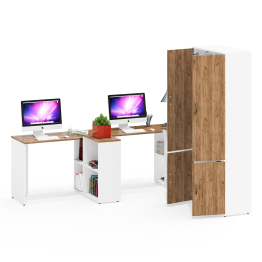 Место для работы в домашнем офисе Лидер-8 для двоих человек из столов с тумбой 3.19 и шкафа 20Б