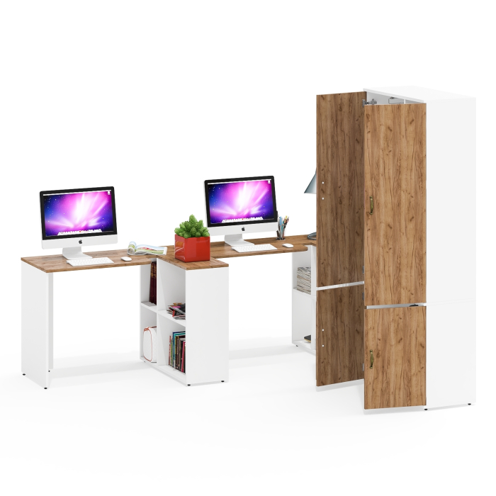 Домашние кабинеты, Место для работы в домашнем офисе Лидер-8 для двоих человек из столов с тумбой 3.19 и шкафа 20Б