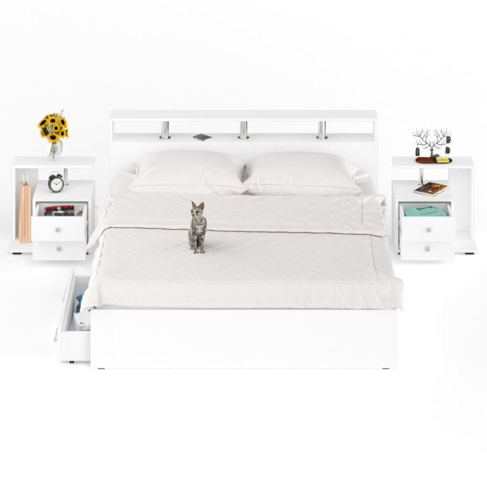 Спальные гарнитуры, Кровать с ящиками Камелия 1800 с двумя прикроватными тумбами