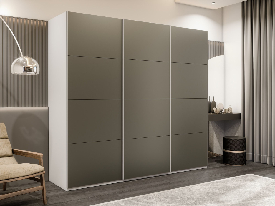 Шкафы-купе 3-х дверные, Шкаф-купе Эста 3-х дверный Стекла хаки/Доводчик 300х66х240