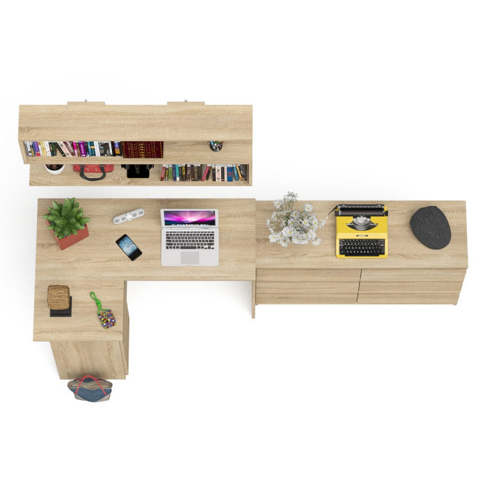 Домашние кабинеты, Стол компьютерный угловой МС-16 левый Мори с полкой для книг и широким комодом