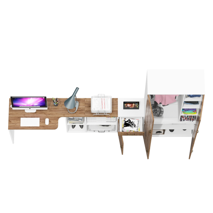 Домашние кабинеты, Тумбочка для документов Лидер-8 3.15 с рабочим столом и шкафом для одежды и документов