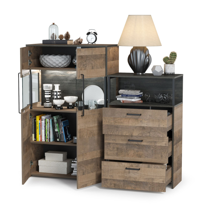 Стенки для гостиной, Комод с витриной с двумя дверками и подсветкой и комод с ящиками Трувор