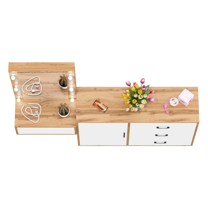 Туалетные столики, Комод с дверками и ящиками 122-1204 и косметический столик навесной с подсветкой