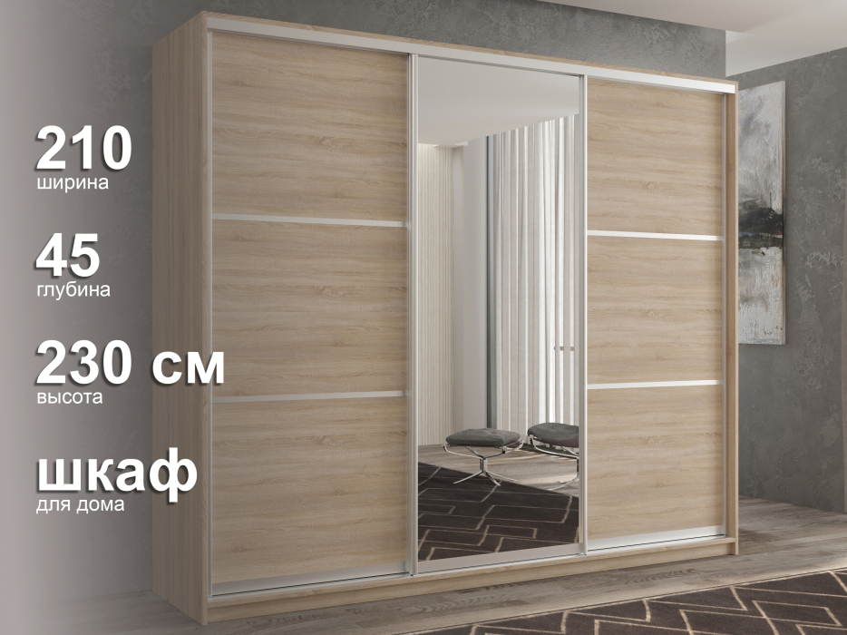 Шкафы-купе 3-х дверные, Шкаф-купе 3х дверный Кааппи 2 210х45