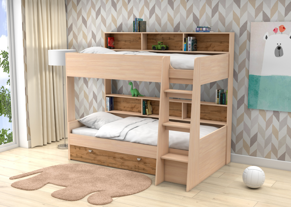 Для подростков, Двухъярусная кровать Golden Kids 1 дуб молочный