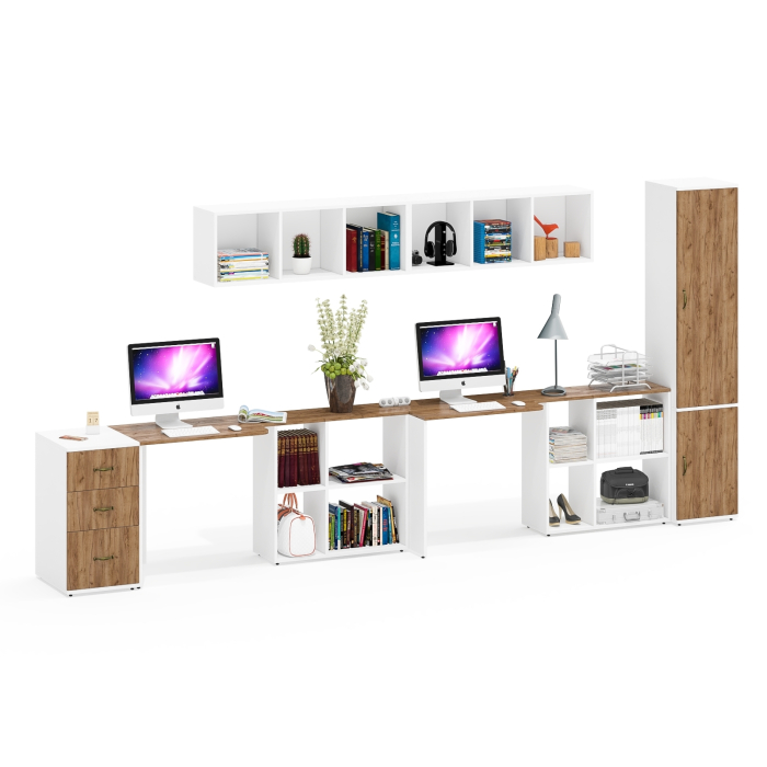 Домашние кабинеты, Модульная мебель для хранения одежды и вещей и два стола для работы Лидер-8