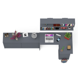 Комод широкий 6-ть ящиков Мори МК1380.6 с угловым компьютерным столом МС-16 правым и открытой книжной полкой